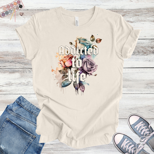 Addicted to Life | Watercolor Floral Vintage Unisex Tee
