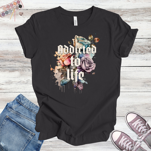 Addicted to Life | Watercolor Floral Vintage Unisex Tee